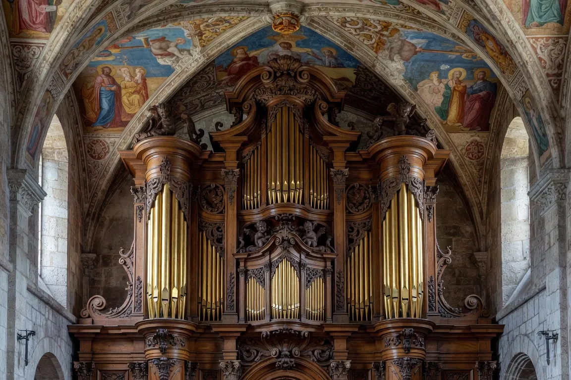 Buffet d'orgue historique dans une église du Territoire de Belfort